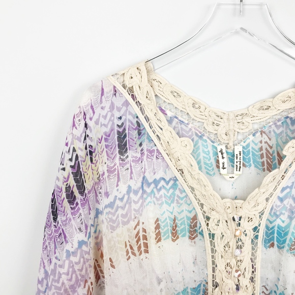 Free People Boho Blouse Multi Color Medium - Picture 2 of 5